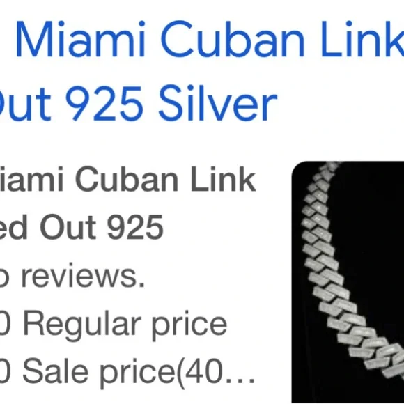 Men's 925 Iced Out Silver Cuban Link Chain w. vvs baguette stones